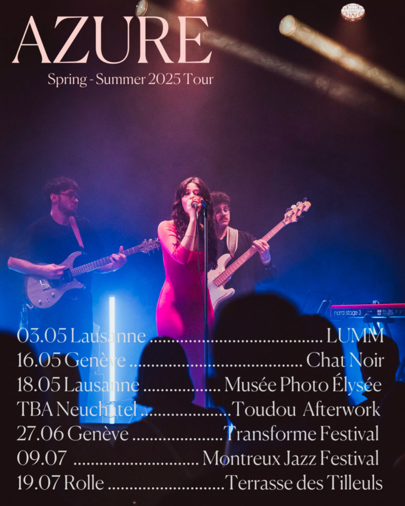 AZURE, Swiss singer and songwriter on stage with band.