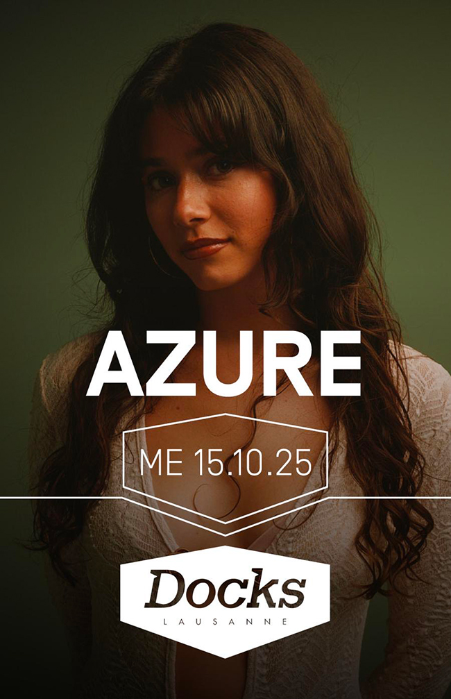 Artist AZURE concert poster for Les Docks, Lausanne October 15, 2025.